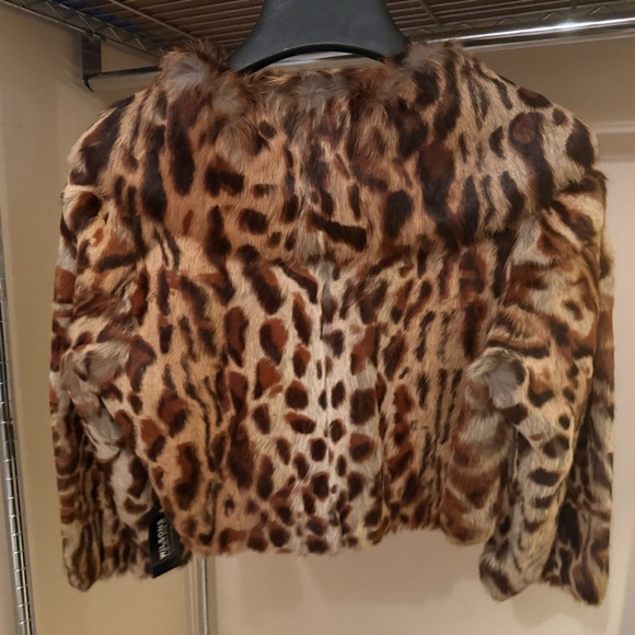 Wilsons Leather Leopard Print Rabbit Fur Bolero Jacket - Picture 2 of 5